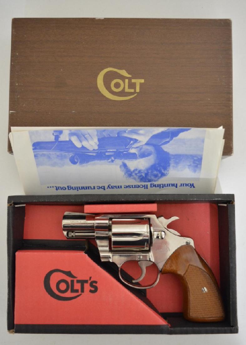 Colt Detective Special .38 Special Revolver: Gun is near new in the original box with original paperwork. The six-shot revolver has a 2" barrel, nickel finish, and is a Detective Special. SN: C19055. FFL required for transfer.
