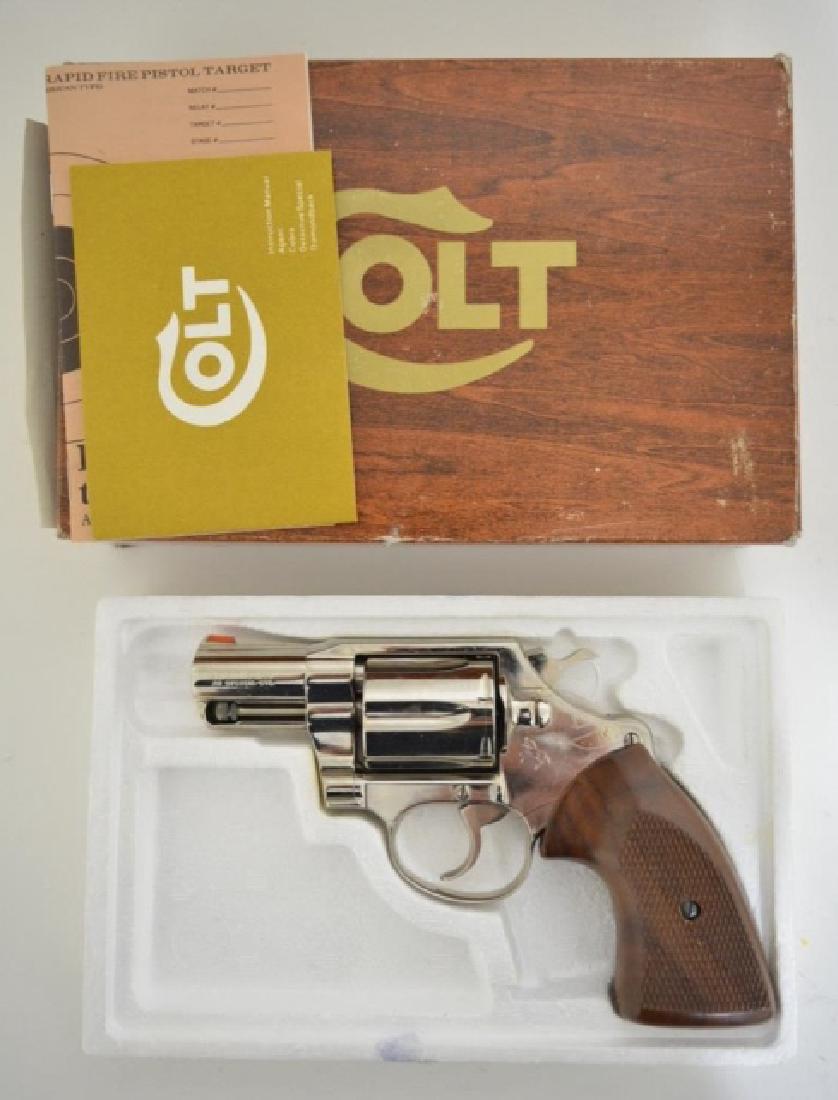 Colt Detective Special .38 Special Revolver: Gun is new condition in the original box with original paperwork. The gun is frozen. The six-shot revolver has a 2" barrel, nickel finish, and is a Detective Special. SN: 20525R. FFL required for tran
