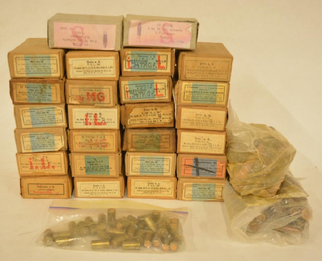 WWII German 8mm Mauser Cartridges 400 Rounds: Mixed lot of approximately 400 rounds of WWII german 8mm Mauser cartridges. The cartridges are dated between 1933 and 1937. Comes with loose and original boxed cartridges. Some cartridges come with st