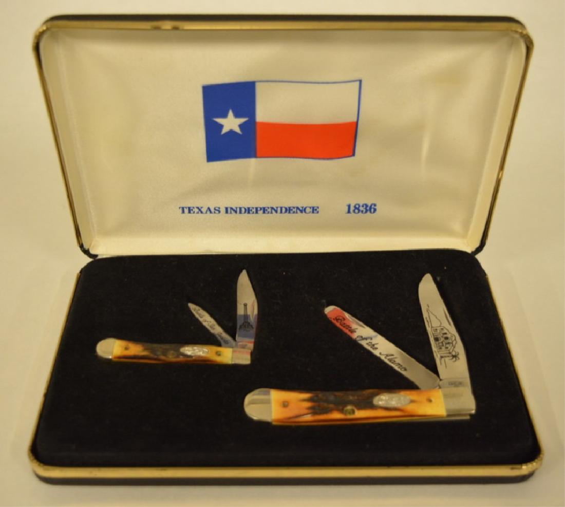 Case Texas Independence Knife Set: Nice Case commemorative set " Texas Independence 1836". Set includes collectors case, model #5225 1/2 knife, and # 5254 knife. Numbered 239 of 500. Nice condition.