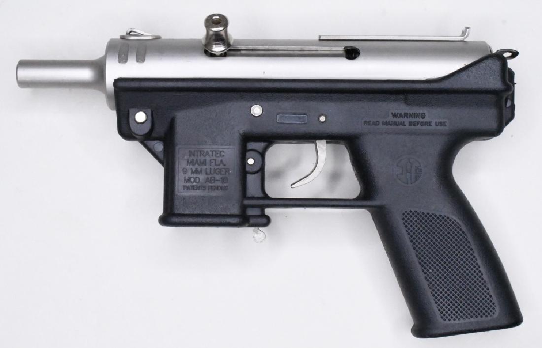 Intratec AB-10 9mm Semi-Automatic Pistol In Box: Nice Intratec Model AB-10 9mm Semi-Automatic Pistol. The satin stainless and black pistol is in great condition in the original hard case, no magazine. SN:A062930. FFL required for transfer. (756-2)
