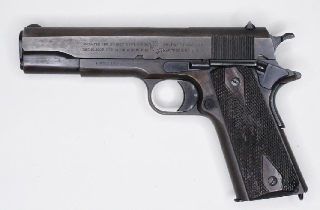 WW1 Colt Model 1911 US Army .45 Semi-Auto Pistol: Nice WW1 Colt Model of 1911 U.S. Army Semi-Automatic Pistol in .45 Caliber. The blued pistol is marked United States Property and is in original condition with expected wear and is 1918 production. SN