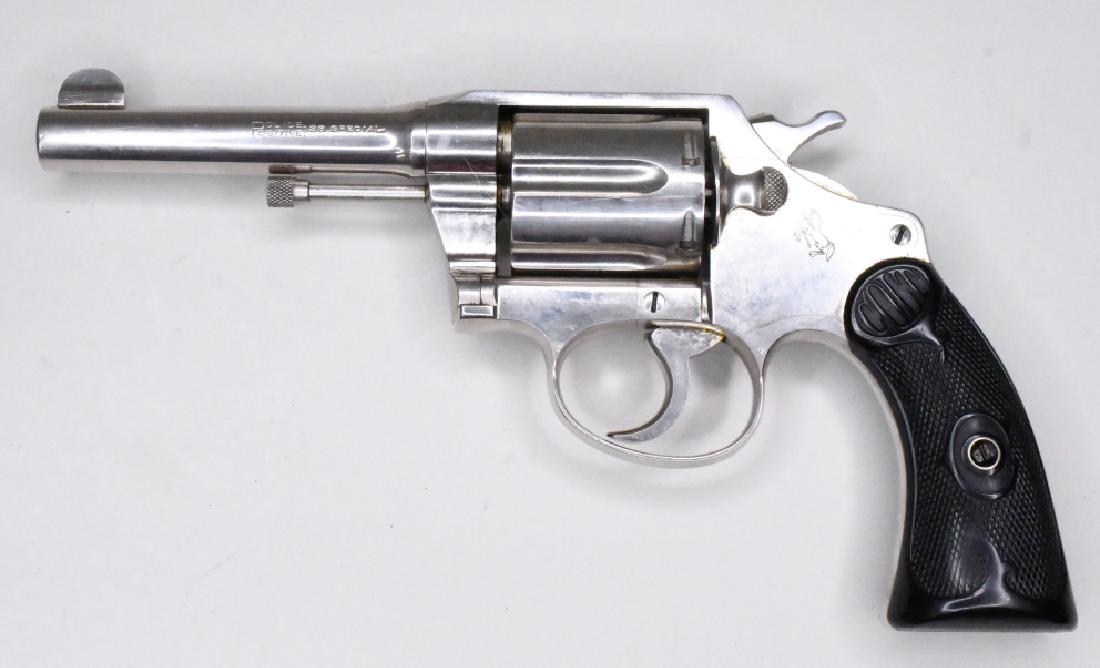 Colt Police Positive .38 Special Revolver With Box: Nice Colt Police Positive .38 special six-shot revolver. The nickel finish revolver is in nice condition and has a 4" barrel. Comes with original box in poor condition and a Brauer Bros. leather holst