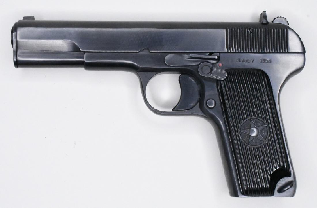 Tokarev Model TT-C 7.62x25mm Semi-Automatic Pistol: Very nice Romanian Tokarev Model TT-C 7.62x25mm Semi-Automatic Pistol with 4" barrel. The blued pistol is in great condition and comes with two magazines. SN:BI1657. FFL required for transfer. (487-2)