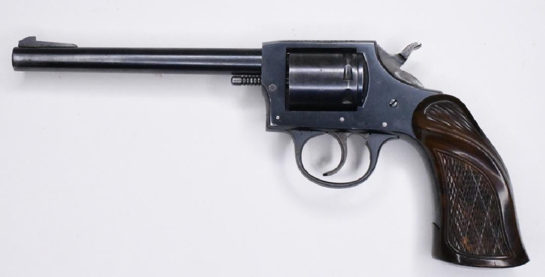Iver Johnson Target Model 55 .22 Cal Revolver: Nice Iver Johnson Target Model 55 .22 Caliber Eight-Shot Revolver with 6" barrel. The blued pistol is in nice condition, comes with Bucheimer leather holster. SN:C19226. FFL required for transfer. (52