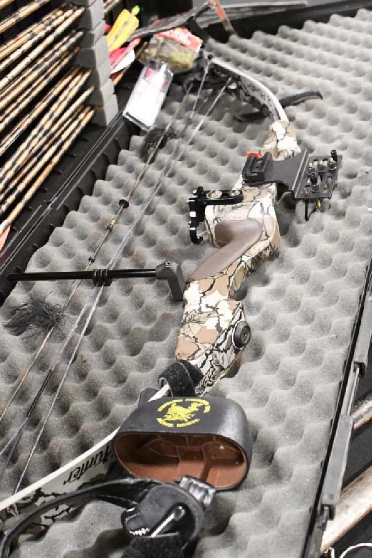 Darton SL Hunter Compound Bow: Nice Darton SL Hunter compound bow SN: PZ1210. The draw weight is 45-60#, 65% let off, right handed, metal frame wih fiberglass limbs, string length 59-1/8", Proline sights, camo finish, draw length 2