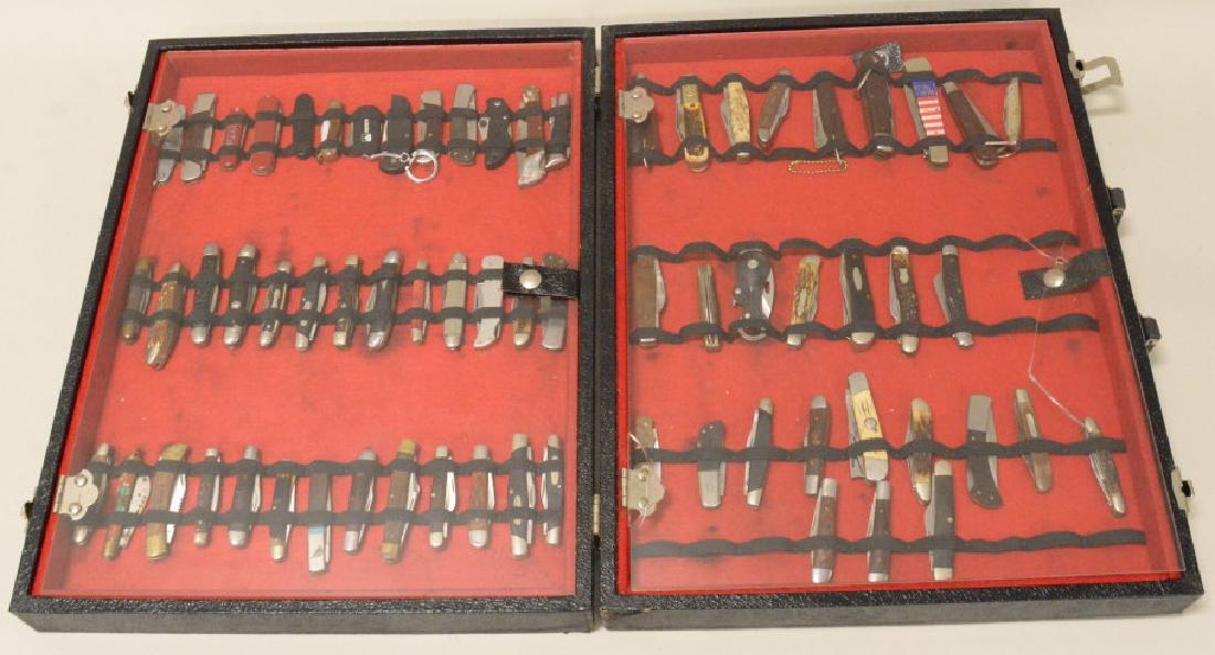 Large Collection Of Folding Knives: Nice large lot of approximately 67 folding knives. Knives vary in age and condition. Brands include Case, Imperial, M. Klein & Sons, and much more. The largest knife measures approximately 7 1/4" long