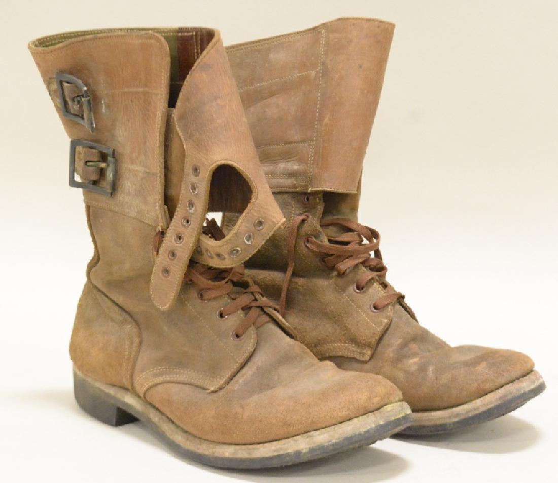 WWII Era US Military Goodyear Combat Boots: Nice pair of WWII era US military leather combat boots with Goodyear stamped soles. Size 9. Worn condition with wear from use and age.