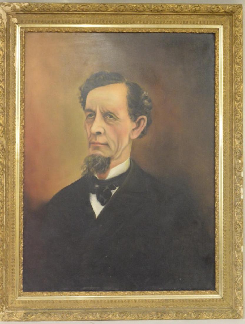 Late 19th Century Male Portrait Oil On Canvas: Very nice large oil on canvas oil painting of a male portrait. The painting is unsigned and the frame has some gold loss. Sight measures approximately 35" across by 47" tall, framed measures 44" acros