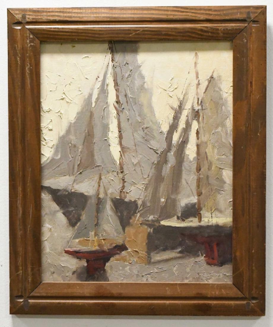 Mougin Abstract Sailboats Oil Painting On Board (1 of 4)