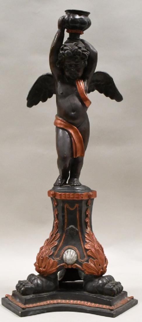 27" Tall Cherub Painted Bronze Candlestick (1 of 5)
