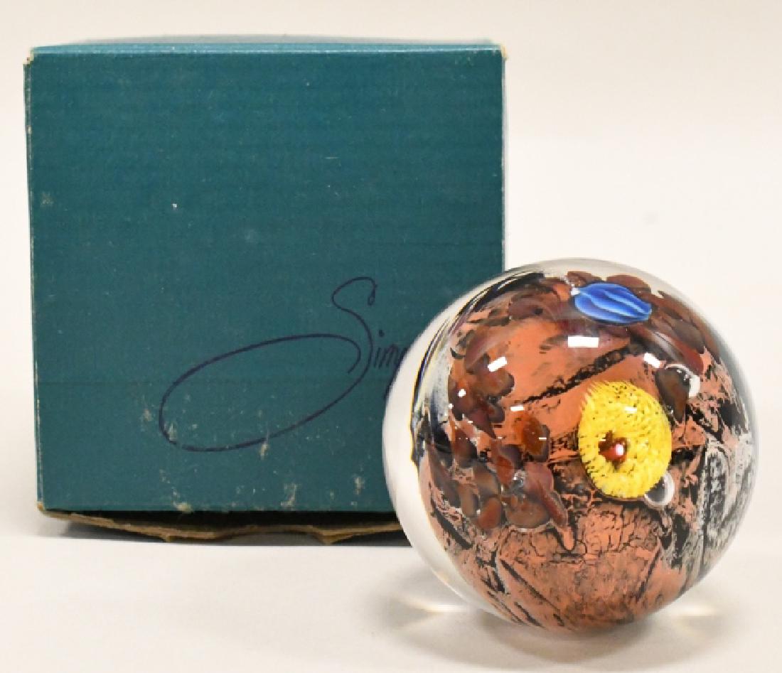 Josh Simpson 2.25" Otherwords Glass Planet: Beautiful Josh Simpson 2.25" diameter otherworlds art glass planet in the original box. The planet incorporates a spaceship, millefiori, and multi-layer complex art glass techniques. Like new conditio