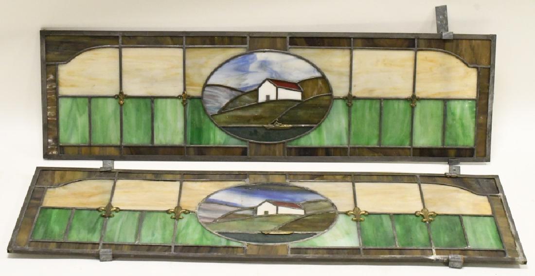 Pair of  Antique Slag Glass Panels With Barn (1 of 3)