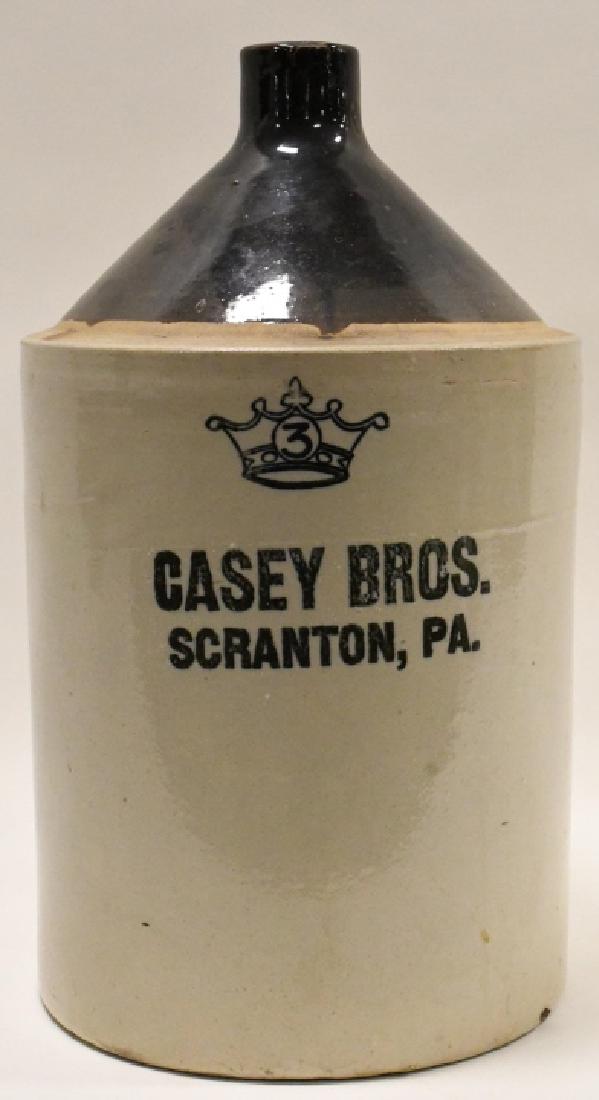 Casey Bros. Scranton PA 3 Gallon Stoneware Jug