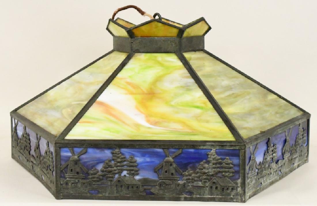 Vintage Dutch Scene Hanging Slag Glass Lamp (1 of 5)