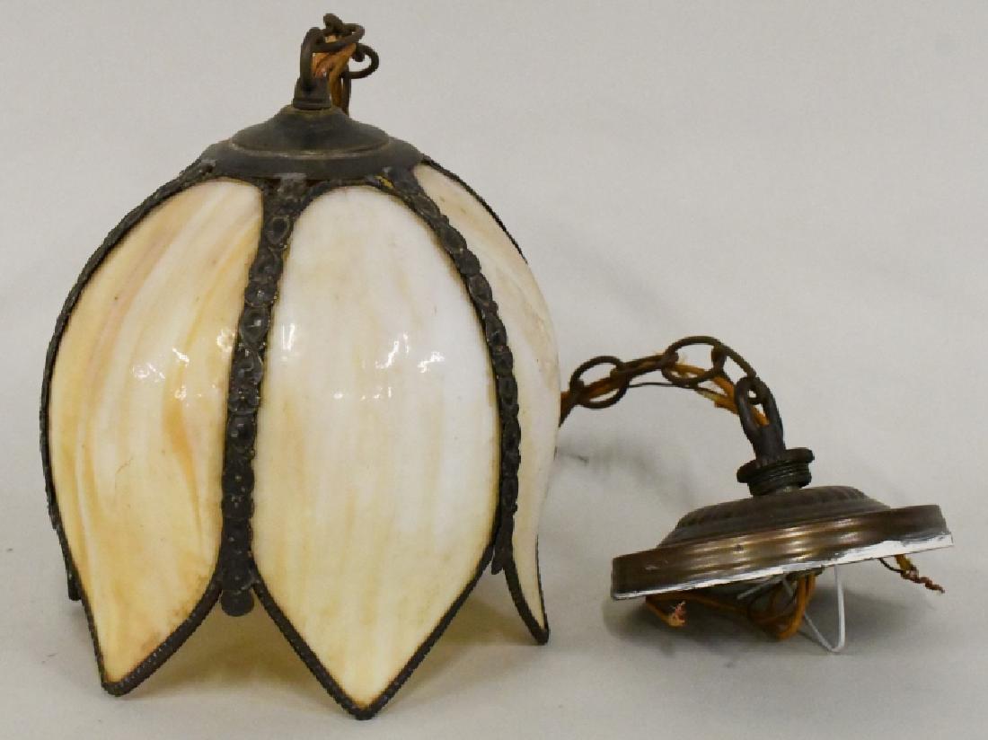 Vintage Carmel Slag Glass Hanging Tulip Lamp