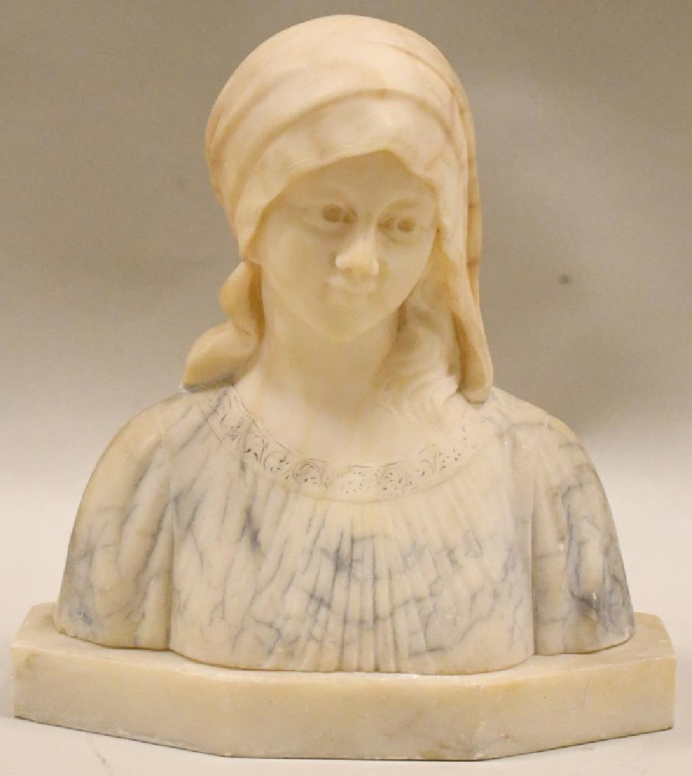 Antique Alabaster Maiden Bust Signed Mignon (1 of 5)