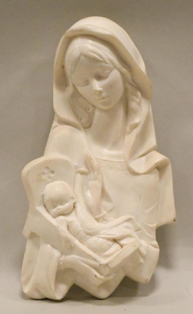 Vintage Italian Alabaster Madonna Wall Plaque: Measures 13.25" x 7"