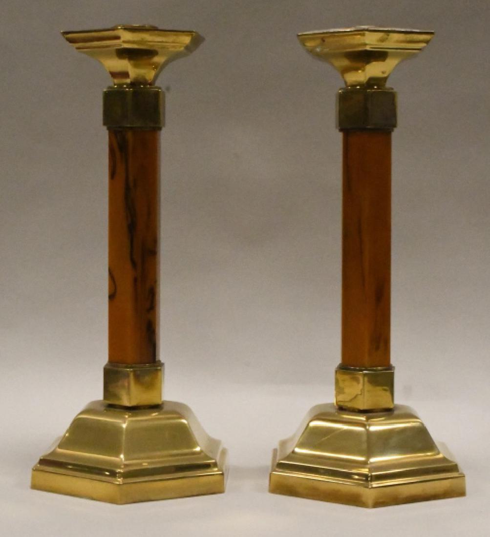 Pair of Brass & Butterscotch Bakelite Candlesticks (1 of 4)