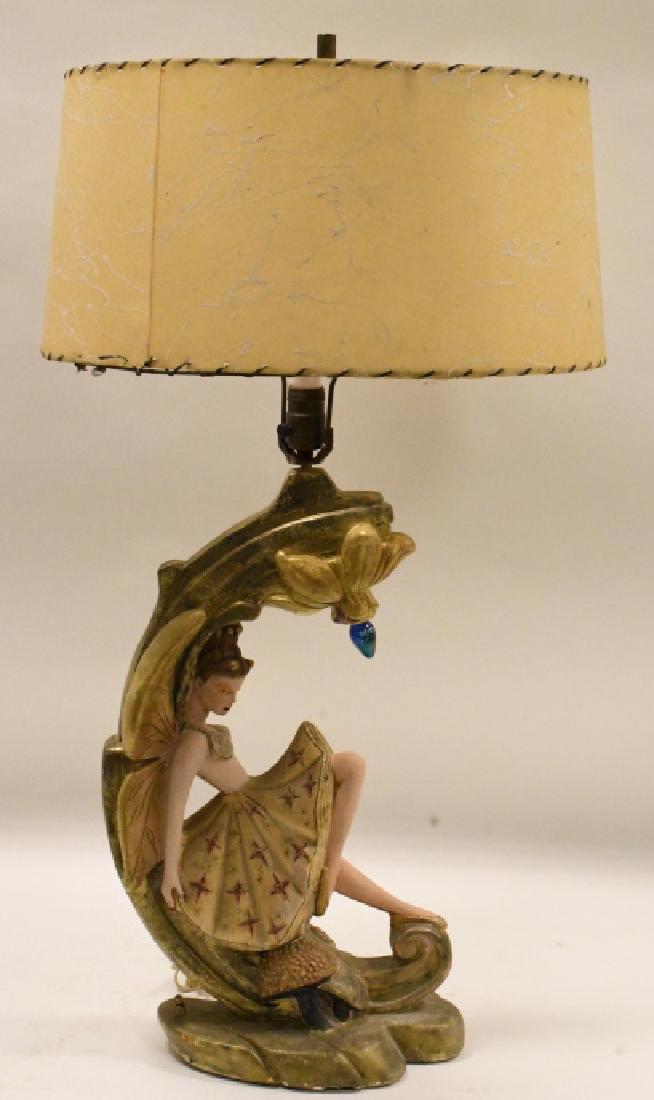 Vintage Chalkware Woman In Half Moon Table Lamp (1 of 3)