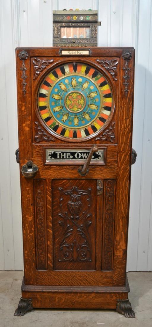 1890s Mills "The Owl" 5 Cent Upright Slot Machine