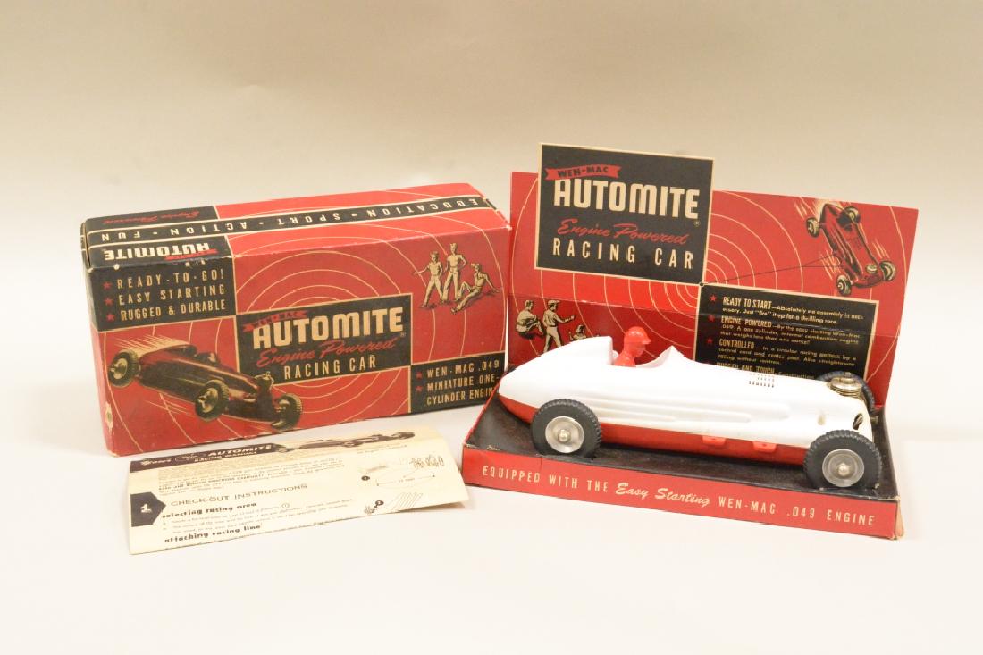 Wen-Mac Automite Engine Powered Race Car In Box: Very nice Wen-Mac Automite engine powered race car in box. Very nice condition with discoloration from age. Displays extremely well. Box measures approximately 10 1/2" across by 3 1/2" tall by 5" wide