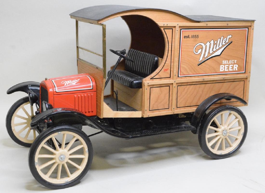 Custom King K Model T Miller Beer Delivery Truck: Very nice custom built King K Model T Miller Beer delivery truck. Very nice condition with light display wear. Measures approximately 19 1/2" long.