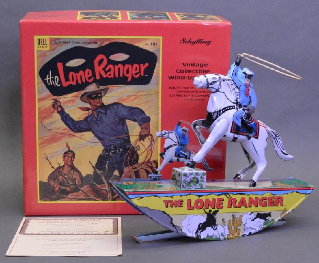 Schylling Wind Up The Lone Ranger: Contemporary Schylling wind up tin litho The Lone Ranger new in the box. Limited Numbered Edition #5189 with certificate of authenticity. Box in nice condition.
