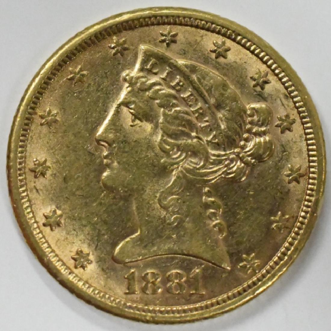 1881 $5 Liberty Head Half Eagle Gold Coin (1 of 2)
