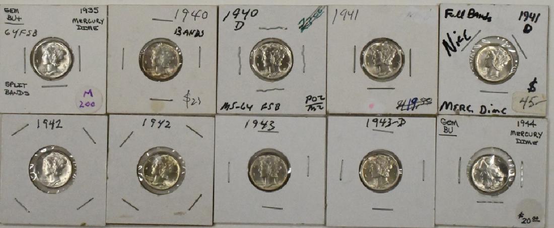 Lot Of Ten Mixed Date Uncirculated Mercury Dimes (1 of 3)