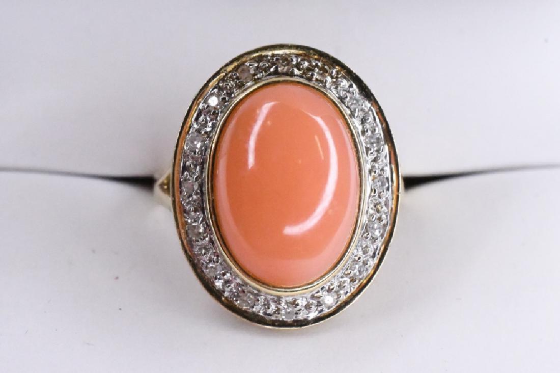 Ladies 14K Yellow Gold Diamond & Coral Ring (1 of 2)
