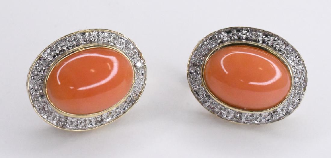 Ladies 14K Yellow Gold Diamond & Coral Earrings (1 of 2)
