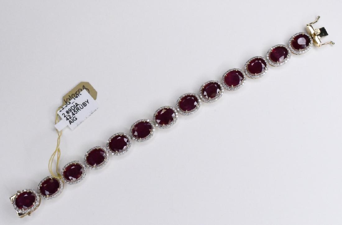 14kt 42.45ct Ruby & 2.89ct Diamond Tennis Bracelet (1 of 3)