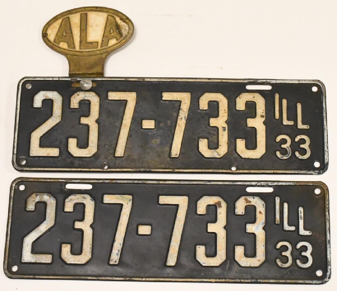 Set Of 1933 Illinois License Plates w/ Topper (1 of 3)