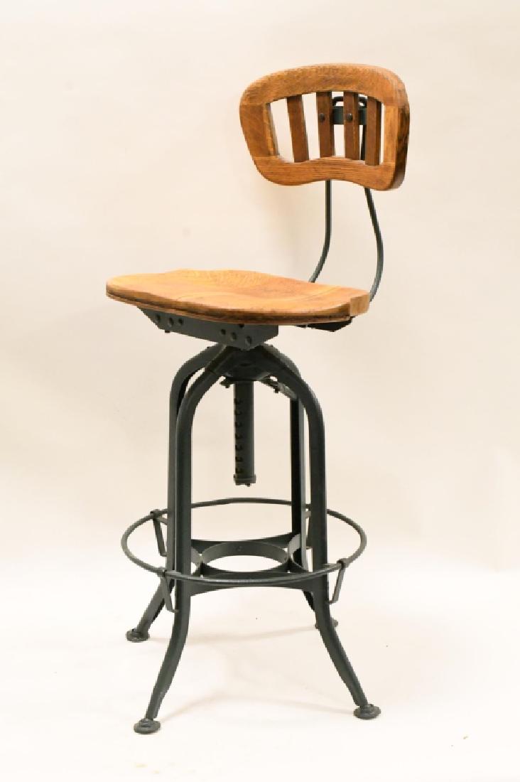 Vintage Industrial Drafting Table Stool: Nice vintage industrial drafting table stool. Nice condition with an older repaint. Displays well. When all the way down seat measures approximately 26" tall. Overall with back rest 38" tall.