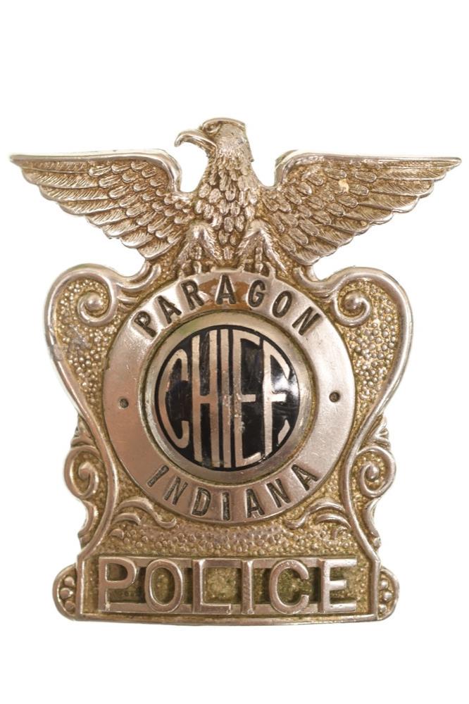 Obsolete Paragon Indiana Police Chief Hat Badge (1 of 2)