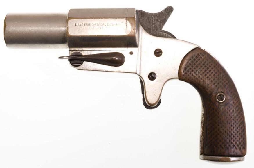 Vintage Lake Erie Chemical Co. Tear Gas Gun: Nice vintage Lake Erie Chemical Co. tear gas gun. Gun is in nice condition with plate loss and wear from use and age. Consigner claims gun is from Joliet Prison. Please check your local laws before bi