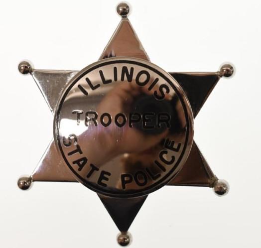 Obsolete Illinois State Police Trooper Badge: Nice obsolete six-point star Illinois State Police Trooper badge. Badge is in nice condition with pinback. Back is marked "Blackinton". It measures approximately 2-1/2" tall by 2-1/4" across.