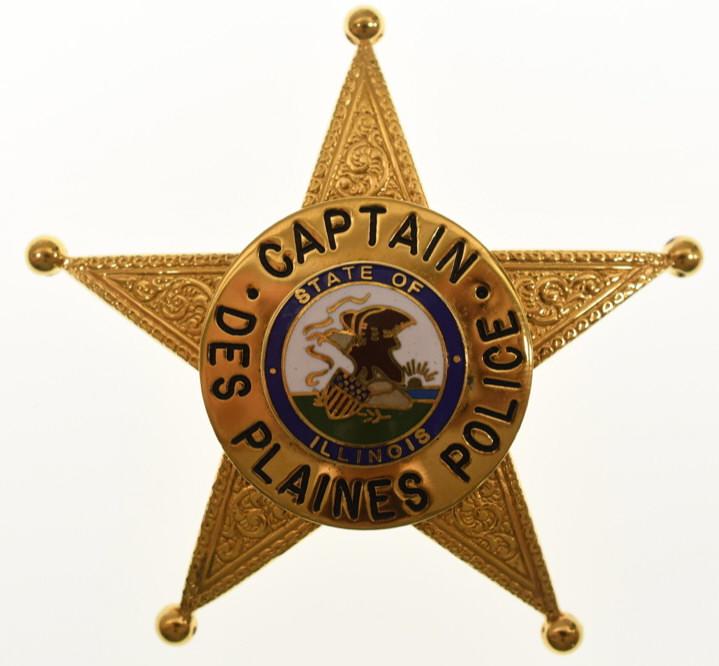 Obsolete Des Plaines ILL. Police Captain Badge (1 of 2)