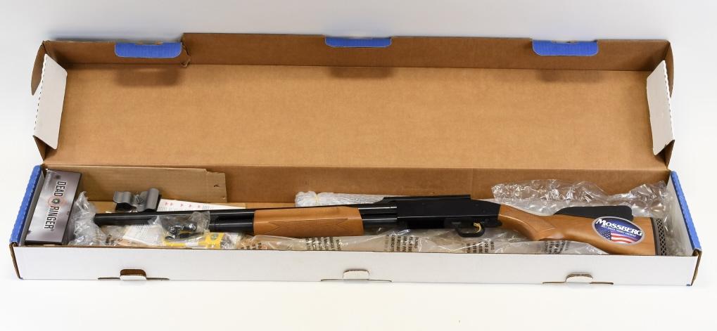 Mossberg Model 500 12 Ga. Pump Shotgun NIB: New in box Mossberg Model 500 pump shotgun in 12 gauge. The shotgun is Crown Grade has a 24" slug barrel and a 28" vented VR barrel. It also comes with a Dead Ringer scope, lock, instructions, extra c