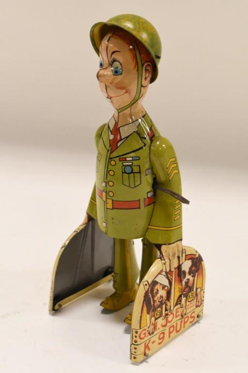 Unique Art Tin Litho Wind Up GI Joe and K-9 Pups (1 of 3)