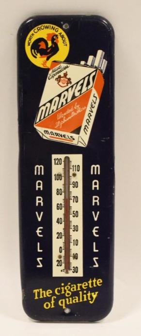 Original Tin Marvels Cigarettes Thermometer Sign (1 of 4)
