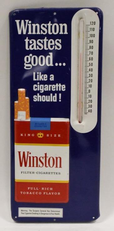 Embossed Tin Winston Cigarettes Thermometer Sign (1 of 4)
