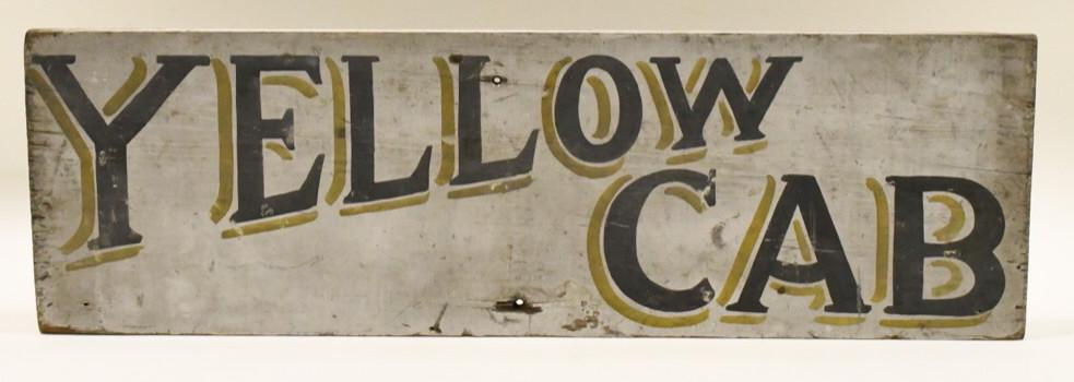 Vintage Hand-Painted Yellow Cab Wooden Sign (1 of 4)