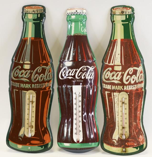 Lot Of 3 Advertising Coca-Cola Bottle Thermometers (1 of 4)