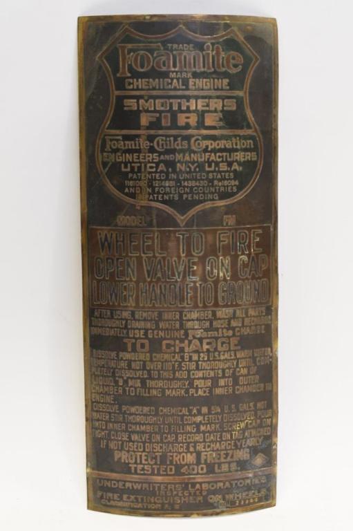 Vintage Brass Foamite Fire Extinguisher Sign (1 of 5)