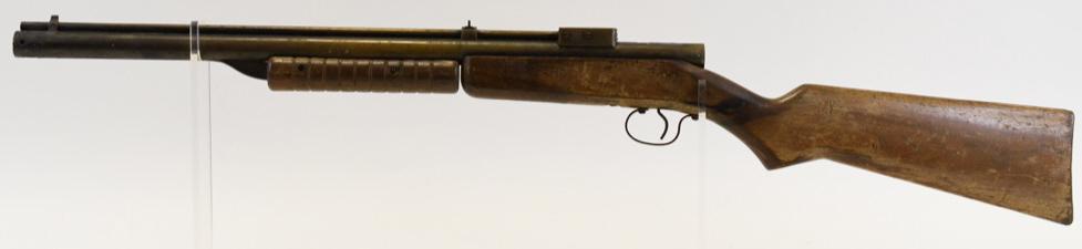 Vintage Benjamin Model 720 Brass Pump Air Rifle: Nice vintage Benjamin Model 720 brass multi-pump air rifle . Good cosmetic condition with scratches and wear to wood stock, and toning to brass barrel. No serial number.