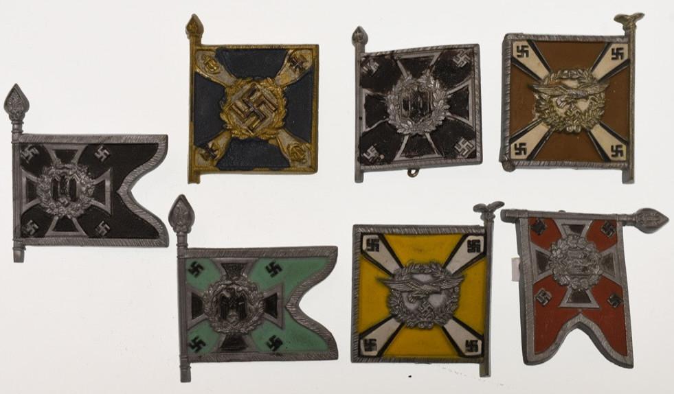 Lot Of 7 WWII German Regimental Flag Tinnie Badges (1 of 3)