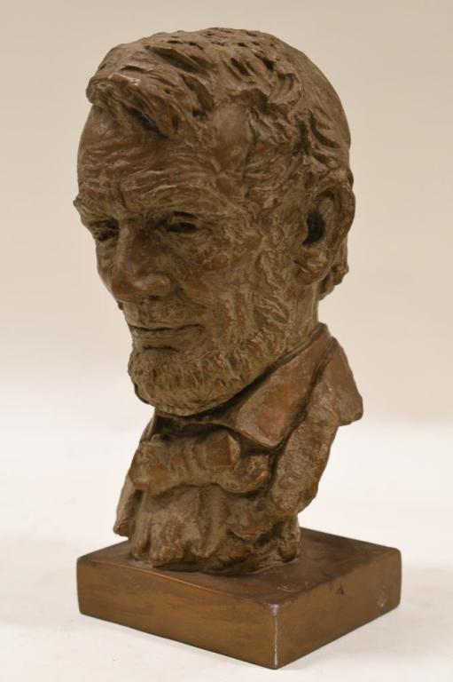 Dated 1946 Abraham Lincoln Plaster Bust: FInely detailed Abraham Lincoln bust by Davidson. The bust is dated 1946 and is in very nice condition with a few light paint flakes. The bust measures 10" tall 4.5" across by 4" deep.(#326)