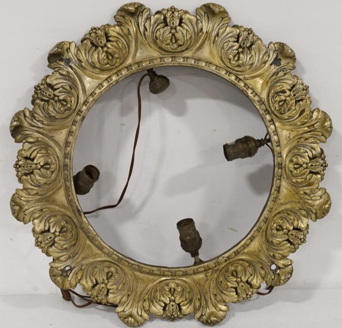 Antique Art Nouveau Bronze Ceiling Light Fixture: Very nice antique Art Nouveau bronze ceiling light fixture. Nice original condition withplate loss and wear from use and age. Displays well with ornate designs. Measures approximately 24" in diameter.